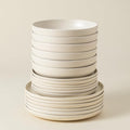 Casafina Ceramic Stoneware 18-Piece Place Setting Service for 6 with Pasta Bowls - Pacifica Collection Vanilla | Microwave &amp Dishwasher Safe Dinnerware Set | Food Safe Restaurant Quality Tablewar