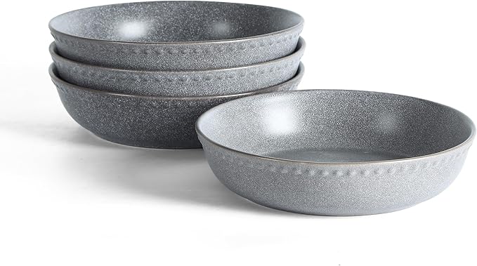 Stone Lain Comet 4-Piece Pasta Bowl Set Stoneware Bowls Dishwasher and Microwave Safe Dish Set for 4 Grey
