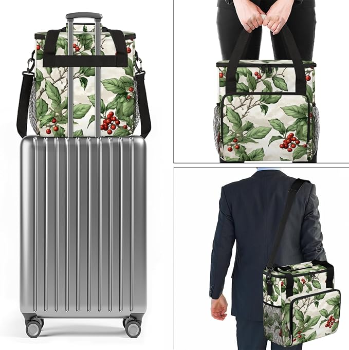Christmas Flowers Coffee Maker Carrying Bag Bright Flowers Travel Storage Bag Compatible with K-Mini or K-Mini Plus Single Serve Coffee Brewer Carrying Case with Multiple Pockets &amp Shoulder Stra