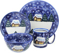 Blue Rose Polish Pottery - Blue Winter Forest 16 Piece Dinner Set - 4 Place Settings - Ceramic Dinnerware Set Unique Christmas Gift &amp Festive Tableware