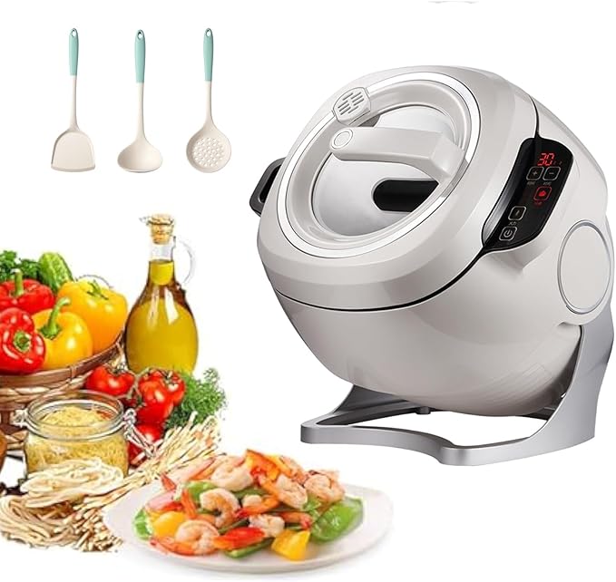 2000w 6l Auto Cooking Wok Fried Rice MachineAutomatic Cooking Pot Fried Rice Machine/Touch Control 3-Level Gear Adjustment 360 ° Automatic Rotation With 3 Cooking Utensils