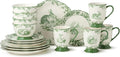 Le Jardin Bunny 16-Piece DINNERWARE SET SERVICE FOR FOUR – Elegant Stoneware Plates Bowls &amp Mugs for Springtime Easter Garden Parties &amp Everyday Charm – Scalloped Floral Toile Design