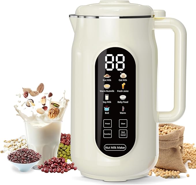 10 in 1 Nut Milk Maker Machine 42oz IMD Screen Almond Milk Maker Soy Milk Maker with Self-Cleaning Delay Start Keep Warm Boil Water Automatic Plant-Based Milk Blender for Soybean Oat Coconut