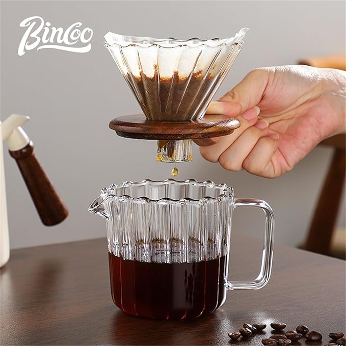 Bincoo Pour Over Coffee Maker Set 11oz - Heat-ResistantCoffee Dripper Size 1 with Walnut CollarDrip Coffee Maker for Coffee Brewer Kit HomeOfficeGift