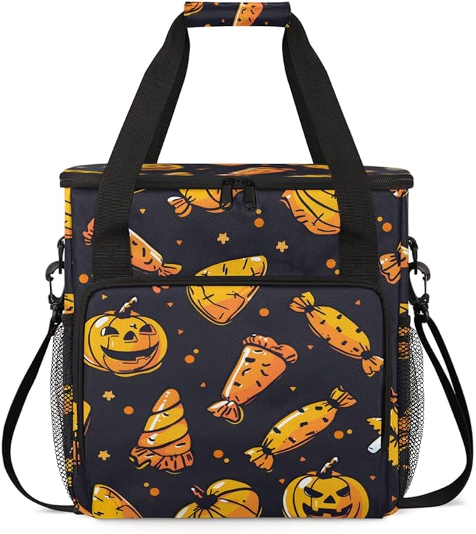 Cartoon Pumpkin Coffee Maker Carrying Bag Graffiti Pumpkin Travel Storage Bag Compatible with K-Mini or K-Mini Plus Single Serve Coffee Brewer Carrying Case with Multiple Pockets &amp Shoulder Stra