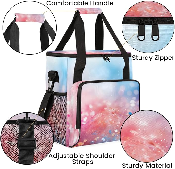Glitter Flower Coffee Maker Carrying Bag Portable Travel Storage Tote Bag Compatible with K-Mini or K-Mini Plus Single Serve Coffee Brewer Carrying Case with Multiple Pockets &amp Shoulder Strap