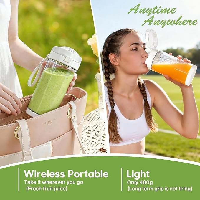 MIAOKE 2026 Upgrade 700 ML Portable Smoothie Blender Rechargeable Personal Blende Contains both Automatic and Pulse Functions with Travel Cup and Lid 6 Sharp Blades Mixer Blender Machine Kitchen