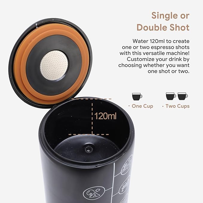 Outdoor Coffee Machine Easy to Wash Portable Coffee Machine 17bar 120 Ml Tank 250 Ml Cup for Office Rooms (Black)