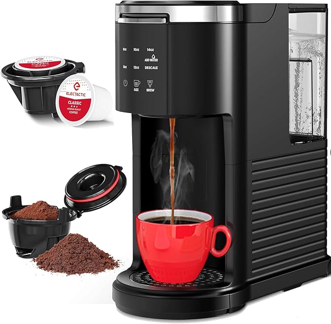 COWSAR Single Serve Coffee Maker 2 in 1 Coffee Capsule &amp Ground Coffee Brewer 40 Oz Removable Water Tank 5 Brew Sizes 6-14 Oz Self-cleaning Fast Heating Coffee Machine for Home Office
