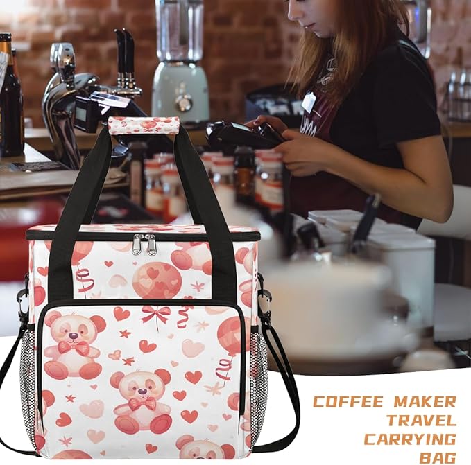 Christmas (698) Coffee Maker Carring Bag Travel Carrying Storage Tote Bag Compatible with Keurig K-Mini or K-Mini Plus Portable Single Serve Coffee Brewer Case with Pockets for K-cup Pods