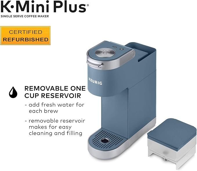 Keurig K-Mini Plus Coffee Maker Certified Refurbished Single Serve K-Cup Pod Coffee Brewer Comes With 6 to 12 oz. Brew Size K-Cup Pod Storage and Travel Mug Friendly Evening Teal (Renewed)
