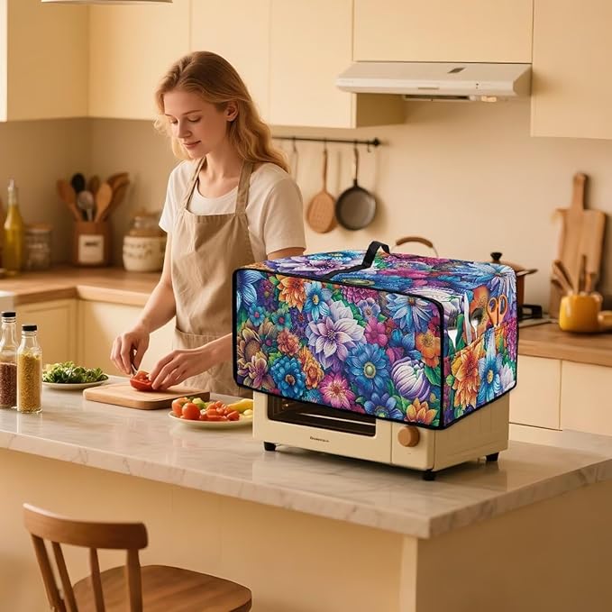 Doojoayie Colorful Flower Toaster Cover 6 Slice Bread Machine Cover Small Appliance Protector Modern Kitchen Decoration Gift for People Who Loves to Cook