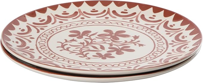 Bloomhouse - 2-Time Oprah’s Favorite Things - Valencia Flor 2 Piece 13” Serving Platter Set Stoneware Platters Mediterranean Floral Decal Design Microwave &amp Dishwasher Safe Pomegranate Red