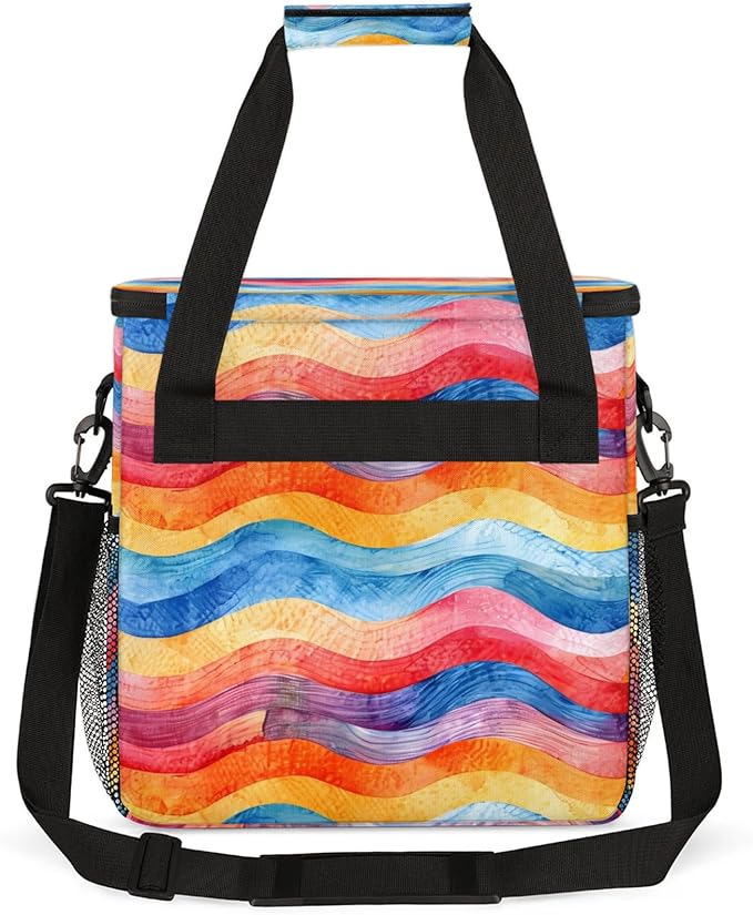 Wavy Striped Coffee Maker Travel Bag for Keurig K-Mini/K-Mini Plus Insulated Waterproof Tote with Pockets for K-Cup Portable Single-Serve Brewer Case