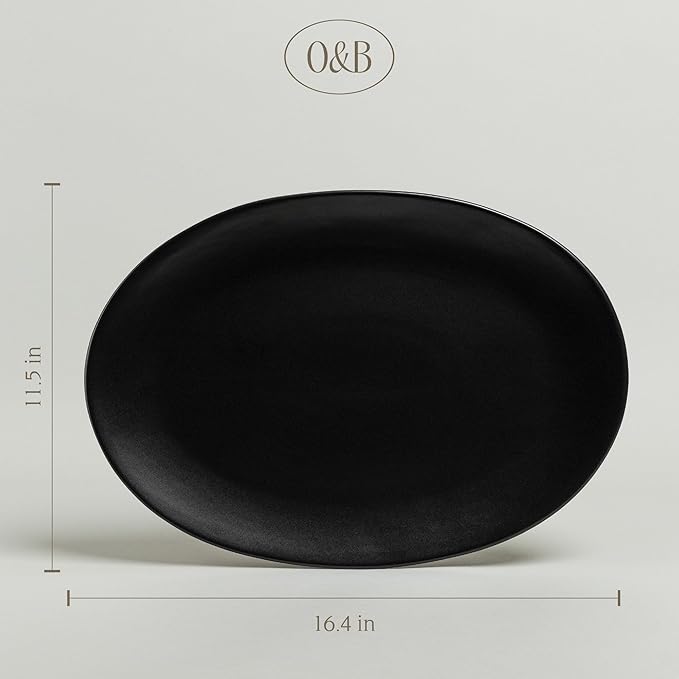 over&ampback Coupe Stoneware Serving Platter - Elegant 1-Piece Oval Serving Platter to Complete Your Kitchen Set - 16.4 x 11.5 - Semi-Matte Black