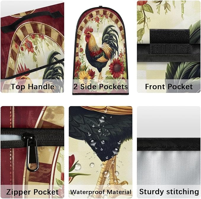 Kitchen Aid Mixer Cover Rooster Chicken Flower Vintage Stand Mixer Cover Compatible with 6-8 Quarts Stand Mixers Dust Covers with Zipper Pocket Foldable Washable Kitchen Aid Organizer Bag