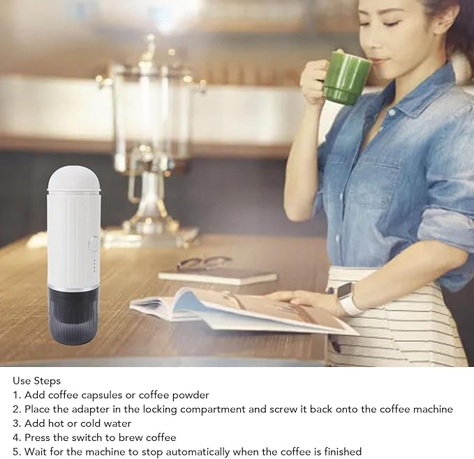 Yosoo Portable Coffee Maker High Pressure Mini Coffee Machine Home Travel Office Lithium Battery (White)