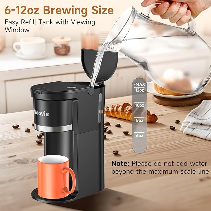 Small Single Serve Coffee Maker Fast Brew One Cup Coffee Machine for K Cup and Grounds 6 to 12 oz. Brew Sizes Capsule Coffee Machine with Descaling Reminder and Viewing Tank Black