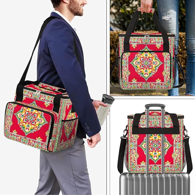 Red Window Mandala Coffee Maker Carring Bag Travel Carrying Storage Tote Bag Compatible with Keurig K-Mini or K-Mini Plus Portable Single Serve Coffee Brewer Case with Pockets for K-cup Pods