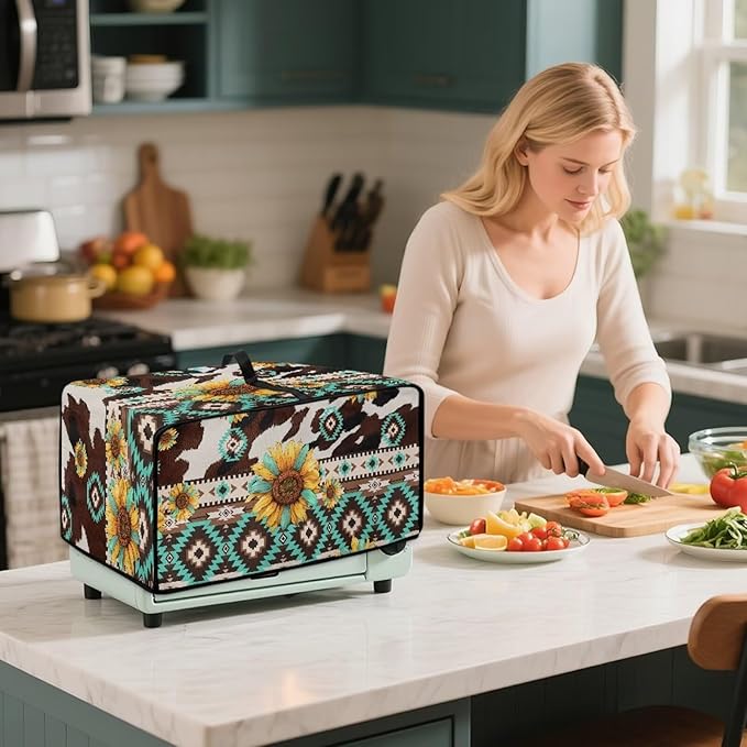 Toaster Oven Cover with Pockets Can Hold Jam Spreader Knife &amp Toast Machine Tongs Dust Fingerprint Protection Covers Keep Your Toaster Oven Pristine Aztec Style Sunflower