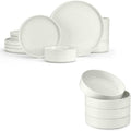 E-far Stoneware Dinnerware Sets with Pasta Bowls Set of 4 Bundle 12PCS Plates and Bowls Dish 35oz Ceramic Large Salad Bowl Plates for Serving Soup Dinner Microwave &amp Dishwasher Safe Speckled W