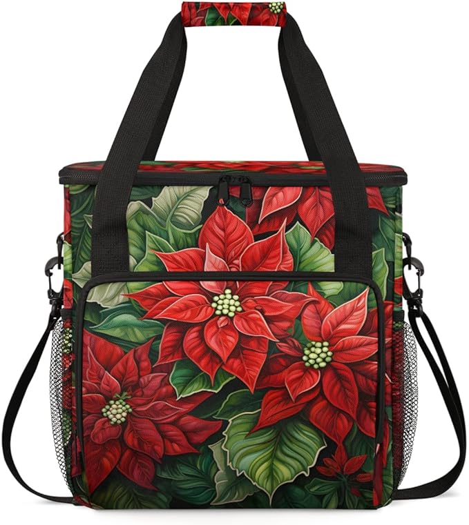 Holly Berry Flowers Coffee Maker Carrying Bag Colorful Flowers Travel Storage Bag Compatible with K-Mini or K-Mini Plus Single Serve Coffee Brewer Carrying Case with Pockets &amp Shoulder Strap