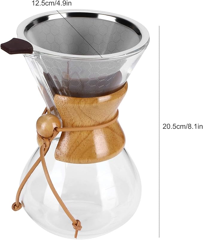 Glass Coffee Maker Coffee Maker Filter Coffee Pot Coffee Drip Pot Reusable for Home Office(600ml)
