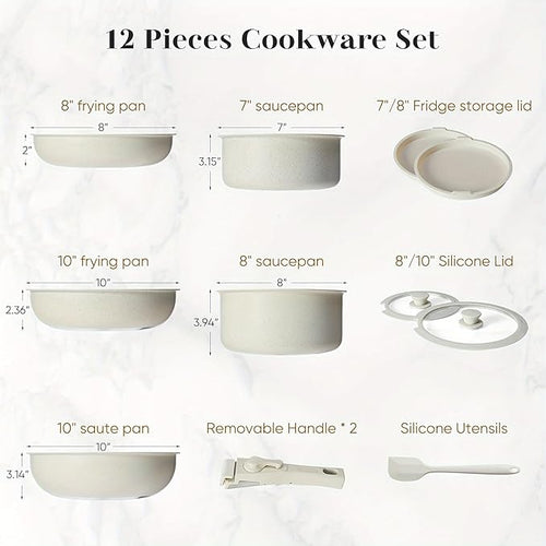 12Pcs Non-Stick Cookware Set Pots and Pans Set with Detachable Handle for Kitchen Induction Cookware Oven Safe Stackable Non-Stick Set
