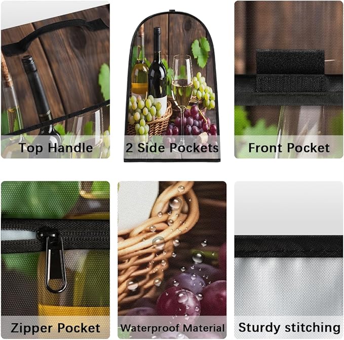 Kitchen Aid Mixer Cover Fruit Grapes Wine Leaves Stand Mixer Cover Compatible with 6-8 Quarts Stand Mixers Dust Covers with Zipper Pocket Foldable Washable Kitchen Aid Organizer Bag