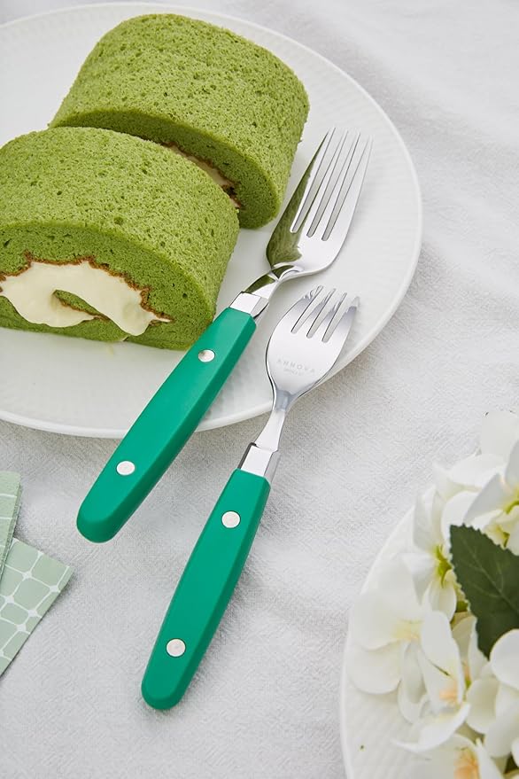 ANNOVA Silverware Set Retro/Rivet Colorful Stainless Steel Tableware Kitchen Flatware Set Utensils Includes Dinner Knives Forks Spoons Salad Forks &amp Dessert Spoons (Green 20 Pieces)