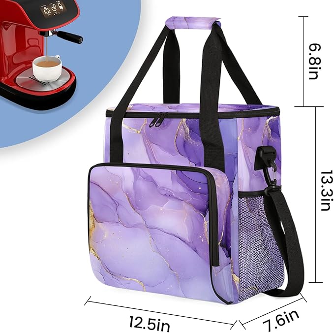 Purple Coffee Maker Travel Bag Marble Insulated Grocery Bag Travel Picnic Leakproof Cooler Bags With Shoulder Strap
