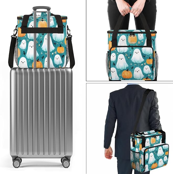Mystical Halloween Ghosts Coffee Maker Carrying Bag Travel Storage Bag Compatible with K-Mini or K-Mini Plus Single Serve Coffee Brewer Carrying Case with Multiple Pockets &amp Shoulder Strap