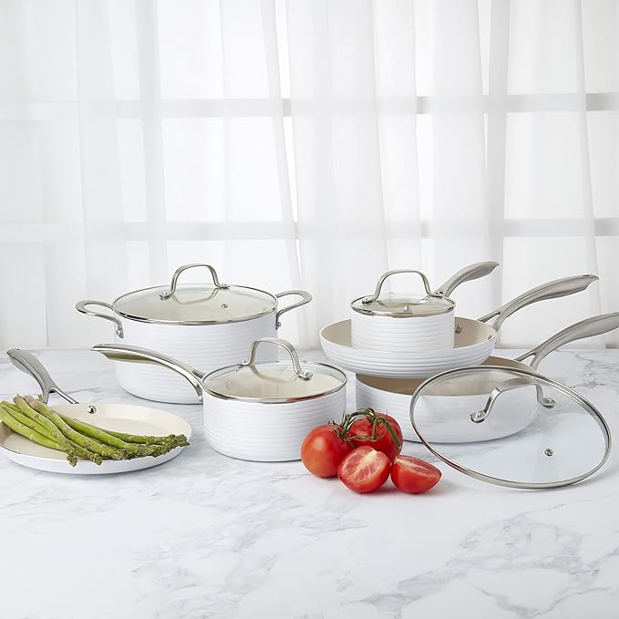 Denmark Tools For Cooks 10-Piece Monaco Nonstick Aluminum Cookware Set Snow White