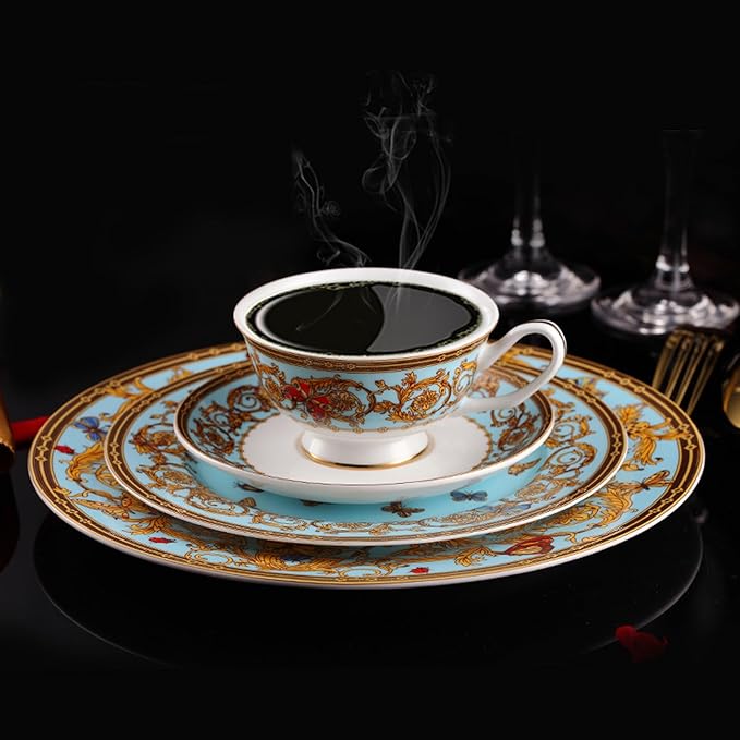 European Style Dinnerware Set Service for 6 Bone China Dinnerware Sets Unbreakable Porcelain Dinner Sets Coffee Cup and Saucer Tableware Set Steak Dinner Plates Dish Set Butterfly Manor