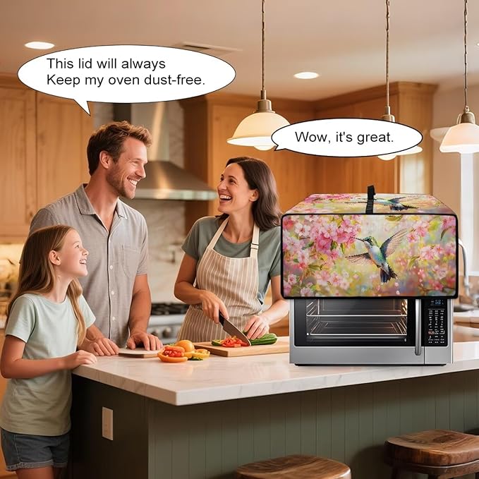 Toaster Oven Cover Heat-Resistant Dust-proof Air Fryer Protective Covers with Organizing Side Pockets to Hold Jam Spreader Knife &amp Toast Machine Tongs Cute Hummingbird