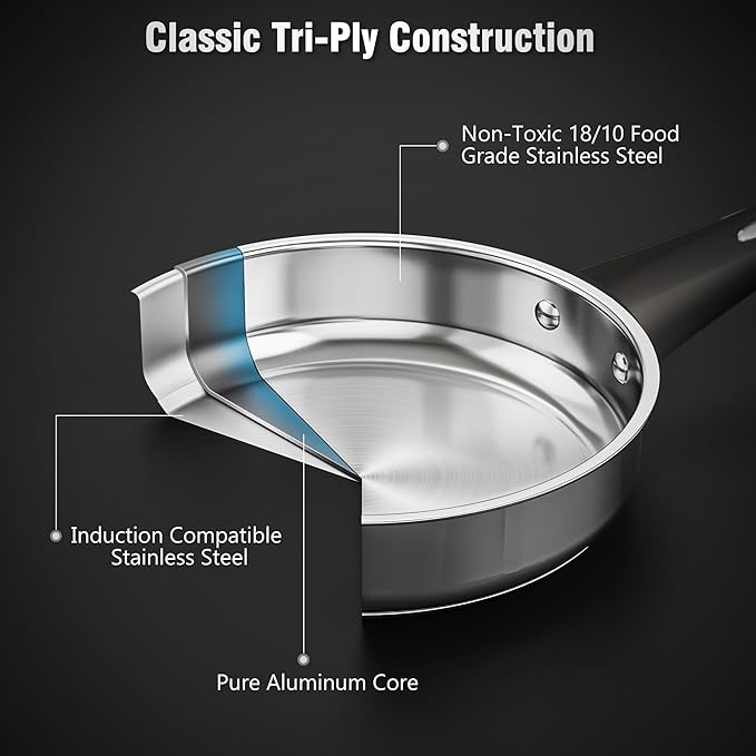 14Pcs Kitchen Pots and Pans Set Stainless Steel Cookware Set Non Toxic Induction Cooking Pot and Pan Set with Stay-Cool Handles Healthy PFAS PFOA PFOS Free Dishwasher Safe
