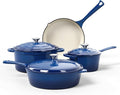 Kitchen Academy 7Pcs Enameled Cast Iron Cookware Sets - Non Toxic Pots and Pans Set Blue Induction Dutch Oven Set PFOA&ampPFAS Free
