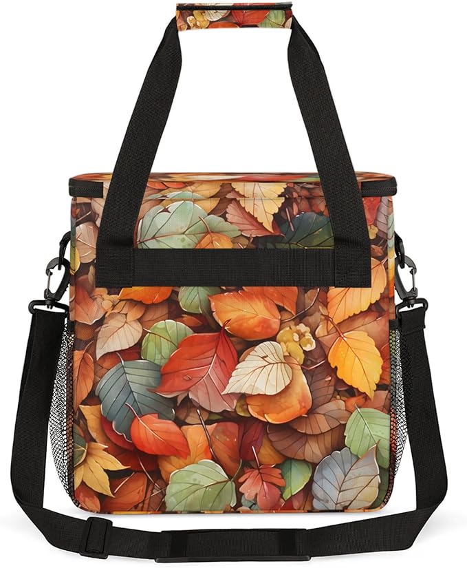 Falling Leaves Coffee Maker Travel Bag for Keurig K-Mini/K-Mini Plus Insulated Waterproof Tote with Pockets for K-Cup Portable Single-Serve Brewer Case