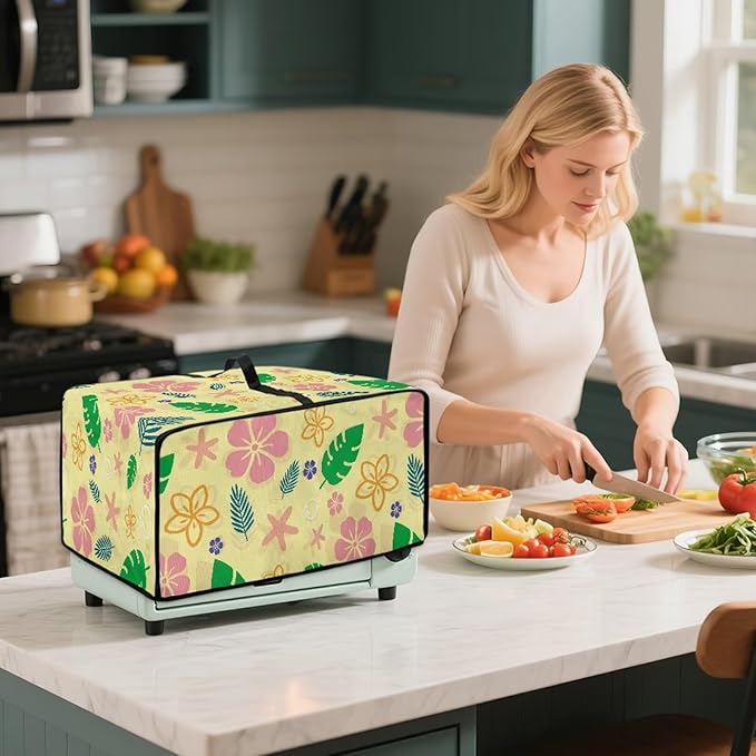 Doojoayie Flower &amp Leaf Small Appliance Covers Cute Cat Toaster Oven Cover 4 Slice Kitchen Appliance Dust Protector 18.5x14.5x 9 Compatible with Toaster/Bread Machine