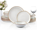 HaWare Plates and Bowls Set Stoneware Dinnerware Sets 18-Piece Hand-painted Dishware for 6 Scratch Resistant Ceramic Dinner Set for Home Kitchen Microwave and Dishwasher Safe Reactive Pearl White