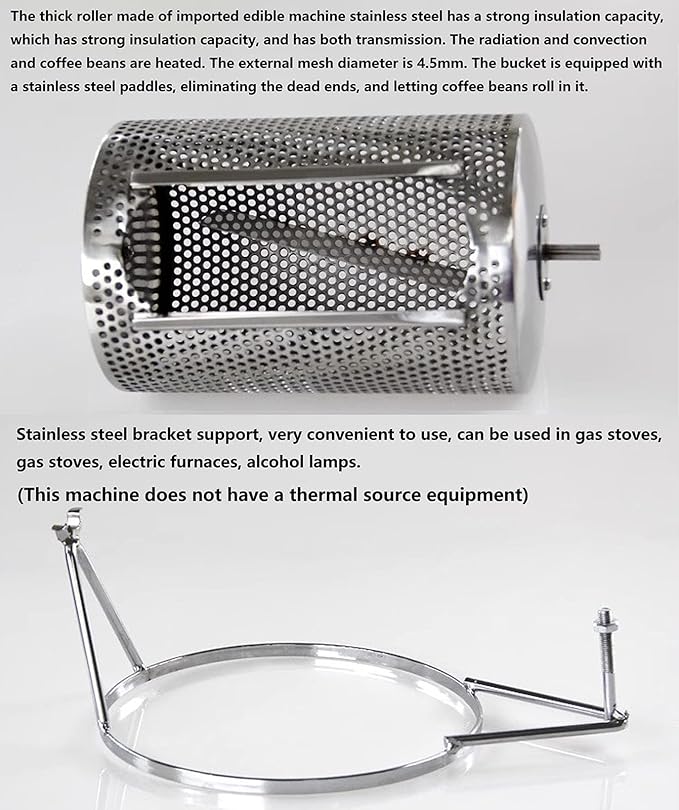 40W Stainless Steel Coffee Roaster MachineElectric Drum Type Rotating Coffee Roasterfor Coffee Chestnuts Peanutswith Visible Window and Stainless Steel Tray