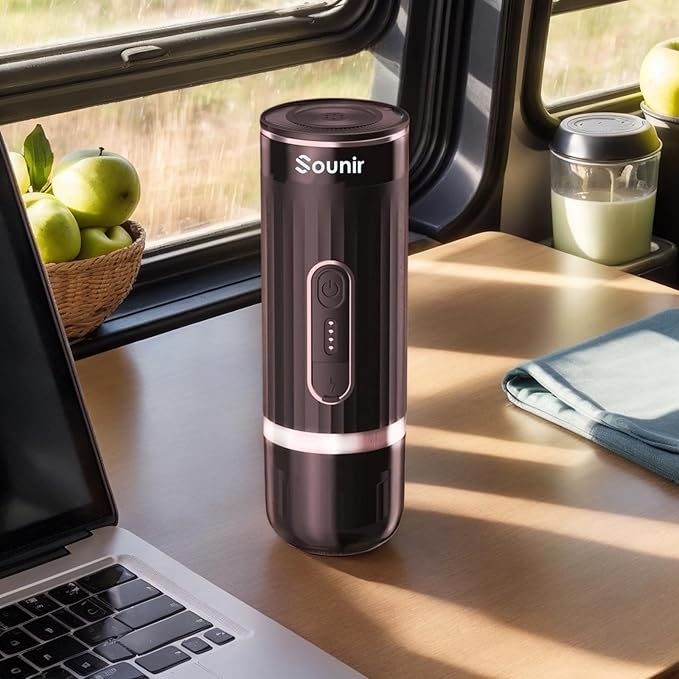 Portable Espresso Machine &amp Coffee Maker for Camping Travel Office - Self-Heating USB-C Charger Compatible NS Capsule &amp Ground Coffee (Coffee Brown)