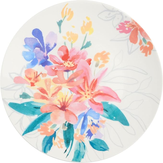 Spice by Tia Mowry Goji Blossom Decorated Porcelain Chip and Scratch Resistant Dinnerware Set Pink 12-Piece