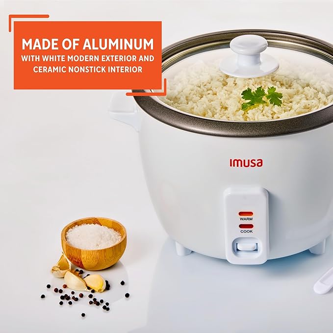 IMUSA Electric Rice Cooker 10 Cup Cooked 5 Cup Uncooked – Ceramic Nonstick Pot Multi Cooker for Rice Quinoa Oatmeal Stew – Keep Warm – Compact for Kitchen Dorm RV