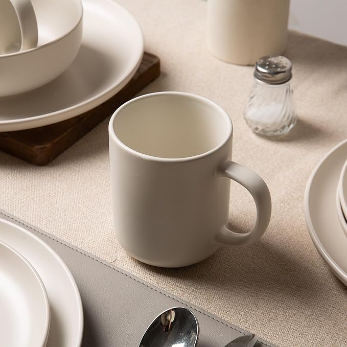 12-Piece Stoneware Dinnerware Set with Mugs | Microwave and Dishwasher Friendly | Stackable Matte Glaze Plates &amp Bowls | Service for 3 (White for 3)