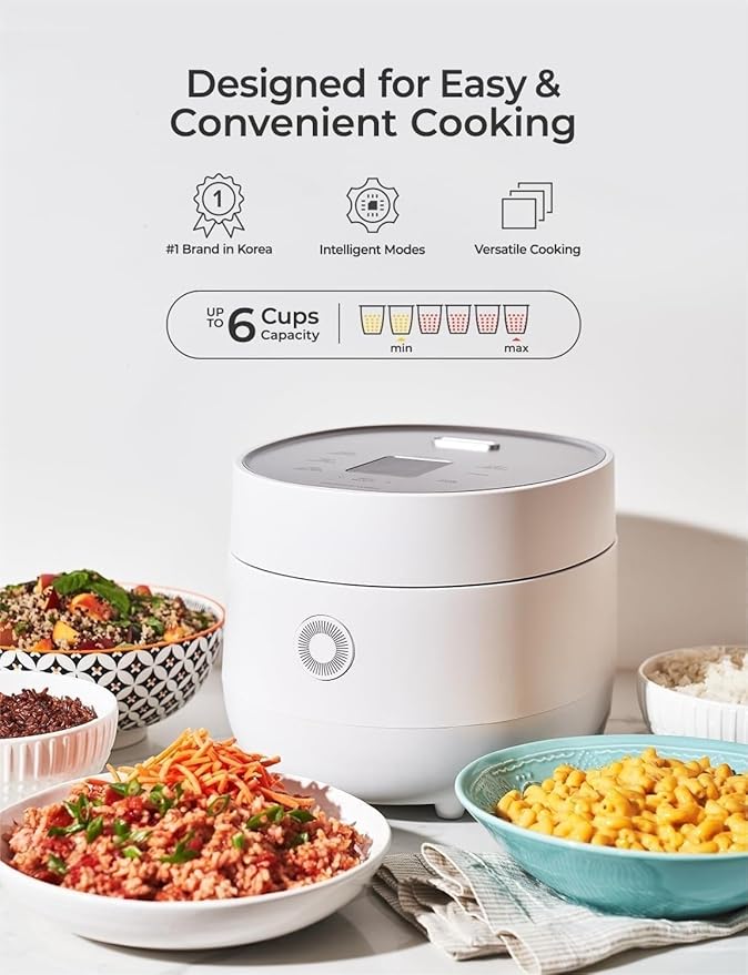 Rice Cooker 6-Cup Uncooked / 12-Cup Cooked with Nonstick Inner Pot Versatile Rice Maker with 9 Menu Options Fuzzy Logic Technology Auto Clean Quick Rice Mode White (CR-0675FW)