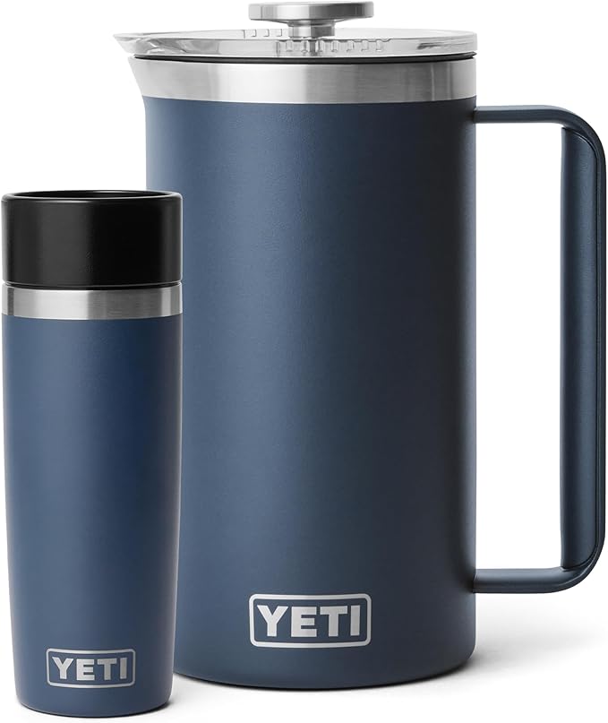 YETI Rambler 34 oz. French Press Coffee Maker (1) 16 oz Travel Bottle Stainless Steel Navy
