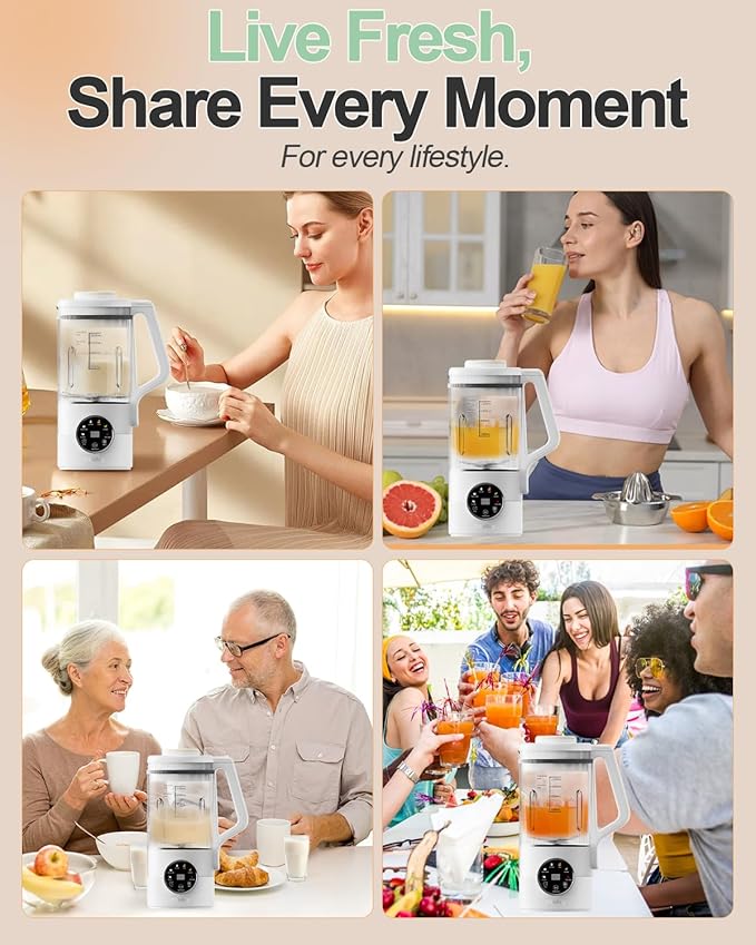 40oz Nut Milk Maker Machine Automatic Plant Milk Maker with 10 Blades No Soaking Needed Smooth Almond Oat Soy Milk &amp Juice 12H Delay Start Auto-Clean Safety Lock