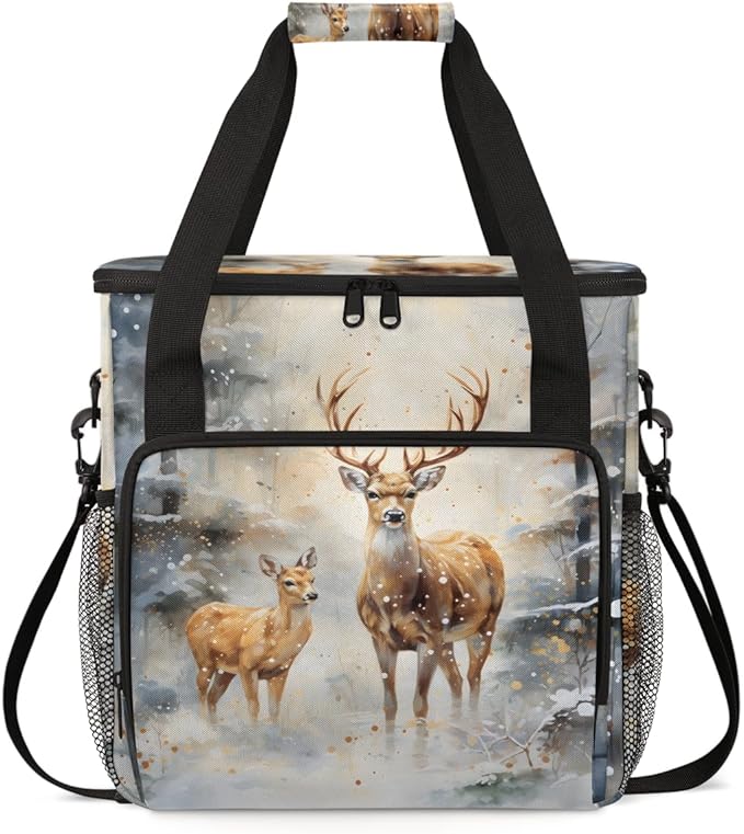 Forest Elk Coffee Maker Carrying Bag Winter Elk Portable Travel Storage Tote Bag Compatible with K-Mini or K-Mini Plus Single Serve Coffee Brewer Carrying Case with Multiple Pockets &amp Shoulder S