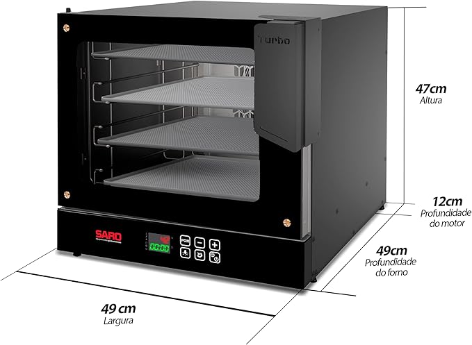 SARO FTD22 Commercial Electric Turbo Convection Oven Charcoal Gray Stainless Steel Large Digital Display Touch Control 4 Baking Trays 49x49x47 Inches